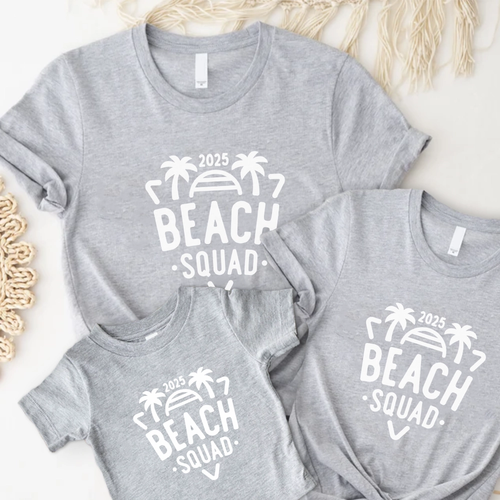 2025 Beach Squad Family Matching Grey T-Shirts Holiday Collection - holiday outfits clearance