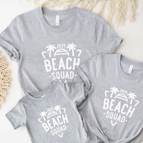 2025 Beach Squad Family Matching Grey T-Shirts Holiday Collection - holiday outfits clearance