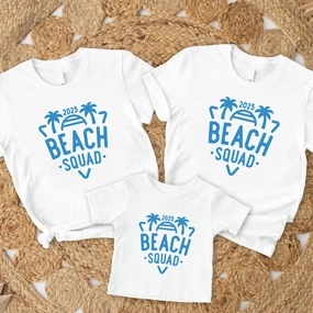 2025 Beach Squad Family Matching White T-Shirts Holiday Collection - holiday outfits clearance