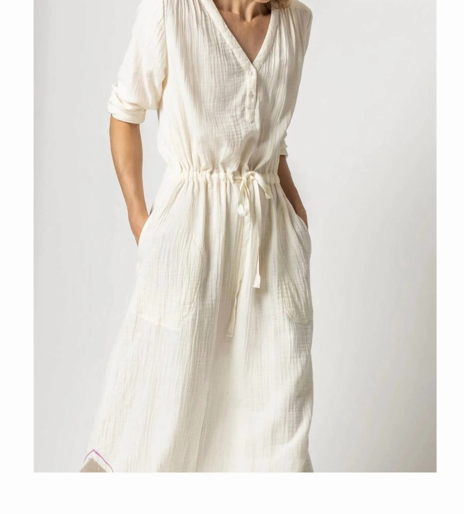 3/4 Split Neck Maxi Dress In Rope