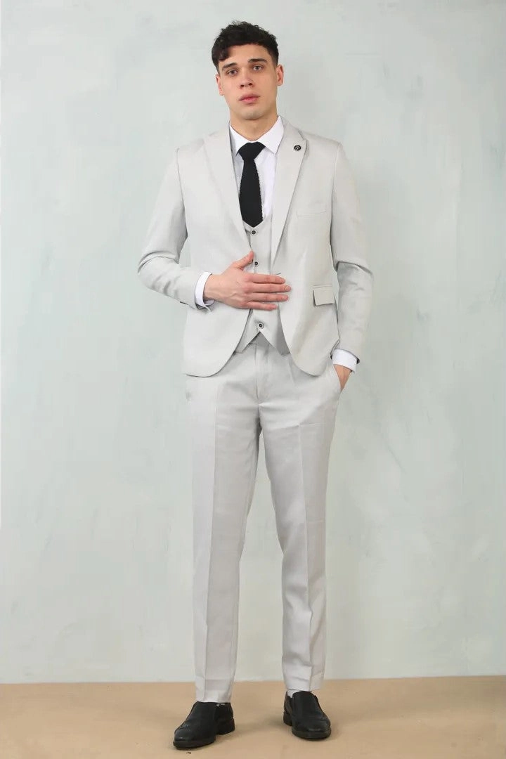 3 Piece Suit Tailored Fit Wedding Prom Formal Textured
