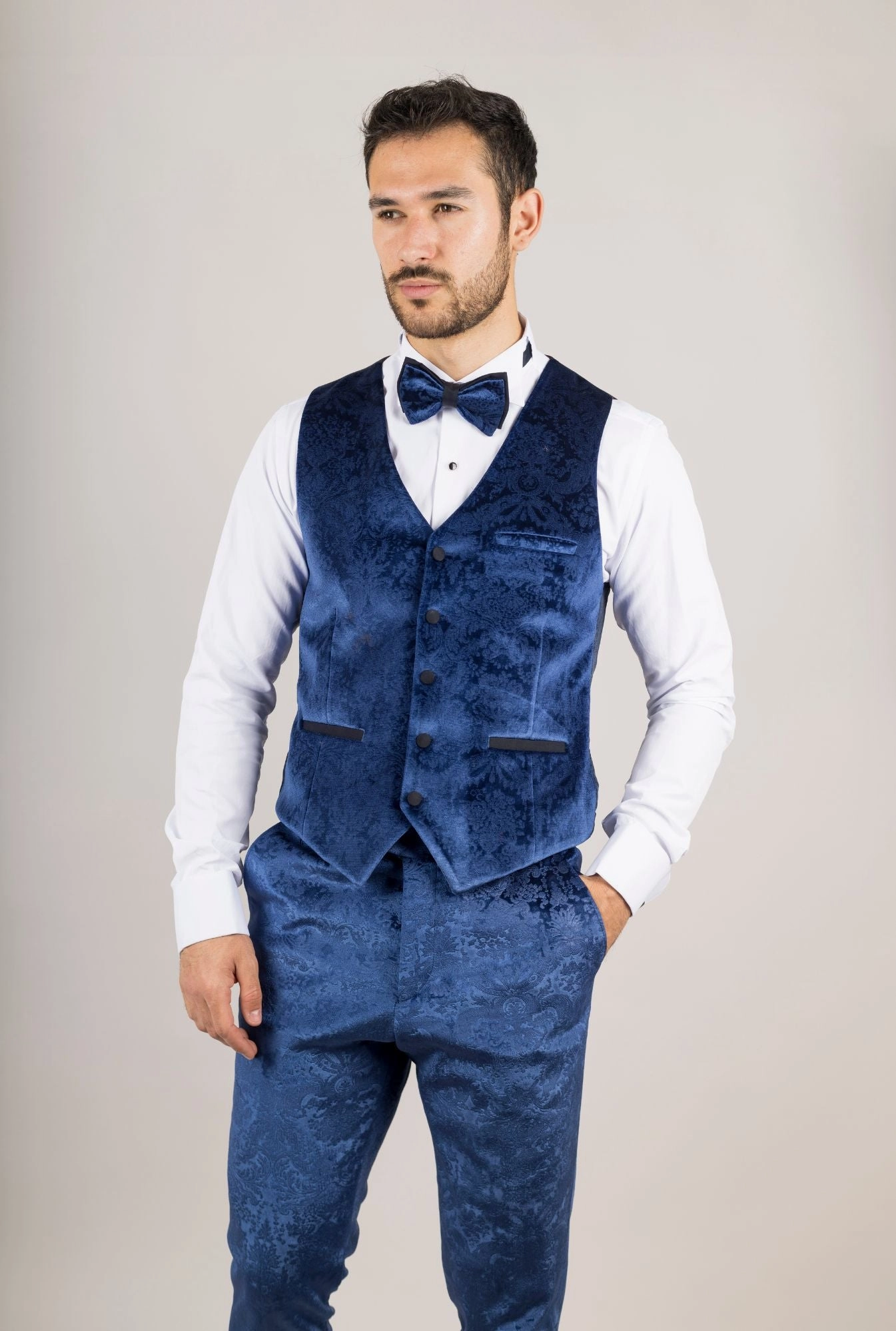 3 Piece Suit Velvet Paisley Shawl Collar Tailored Fit Wedding Tuxedo