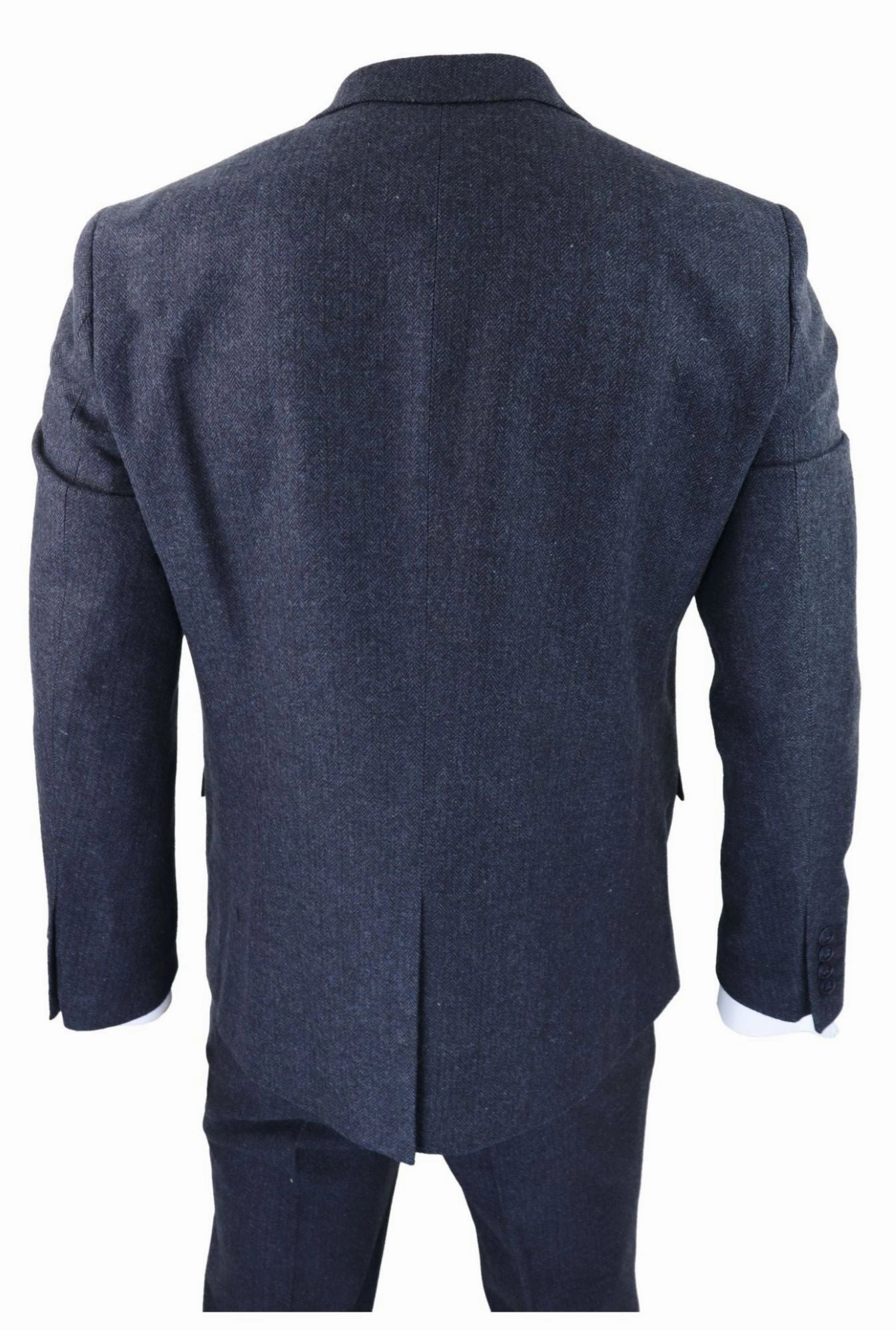 3 Piece Tweed Suit Blue Herringbone