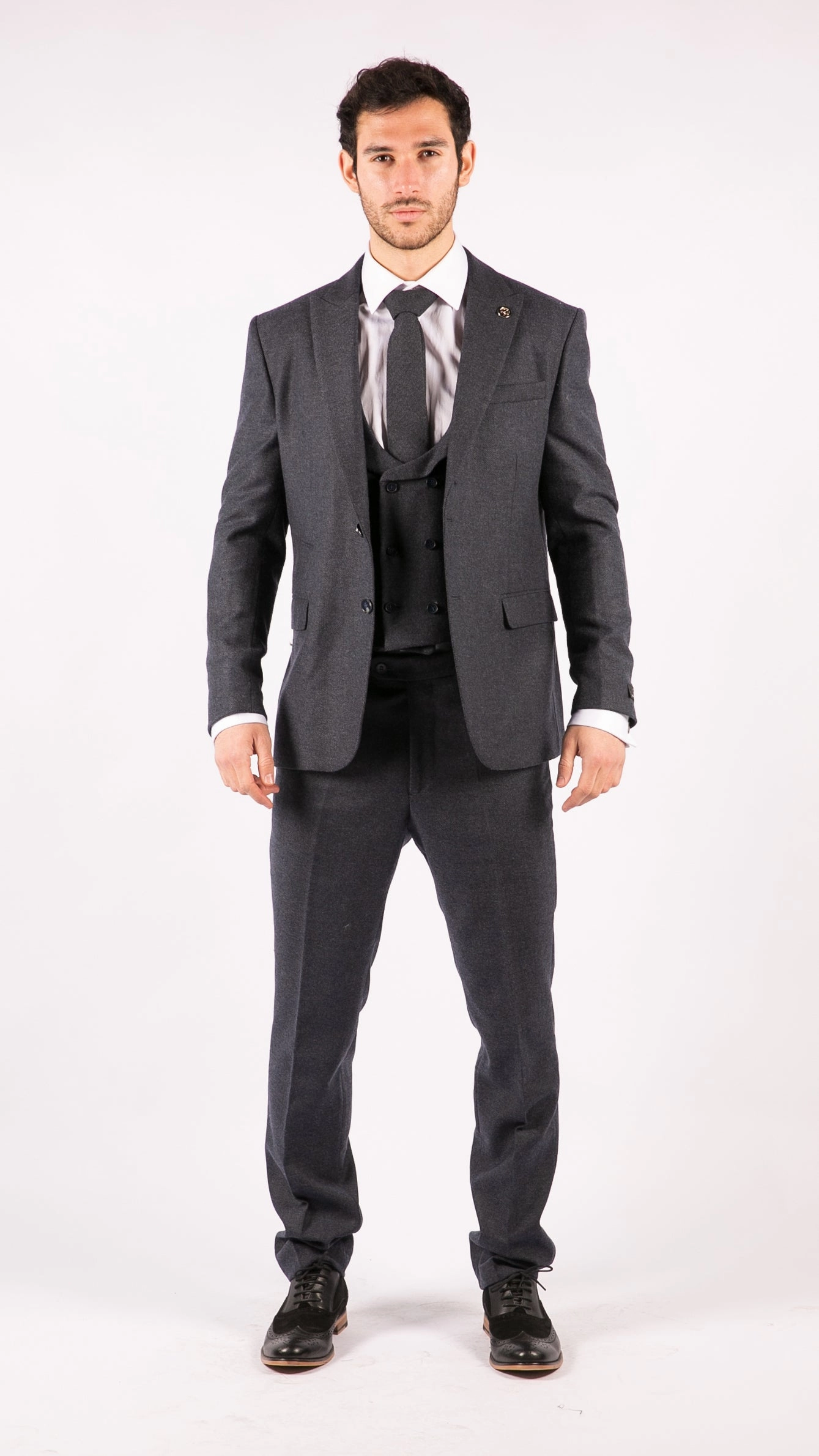 3 Piece Tweed Suit Blue Herringbone