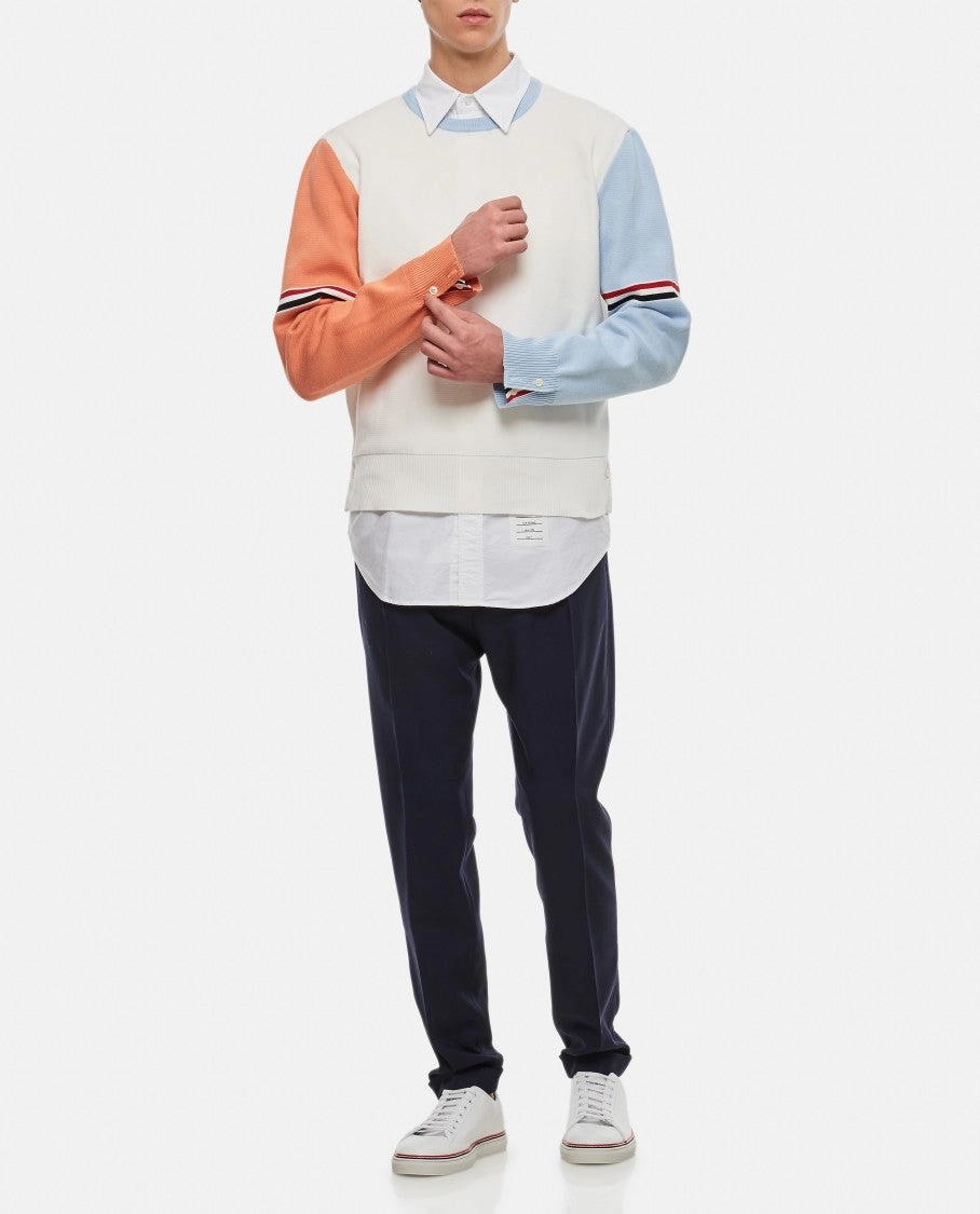 4 Bar Stripe Cotton Crewneck Pullover