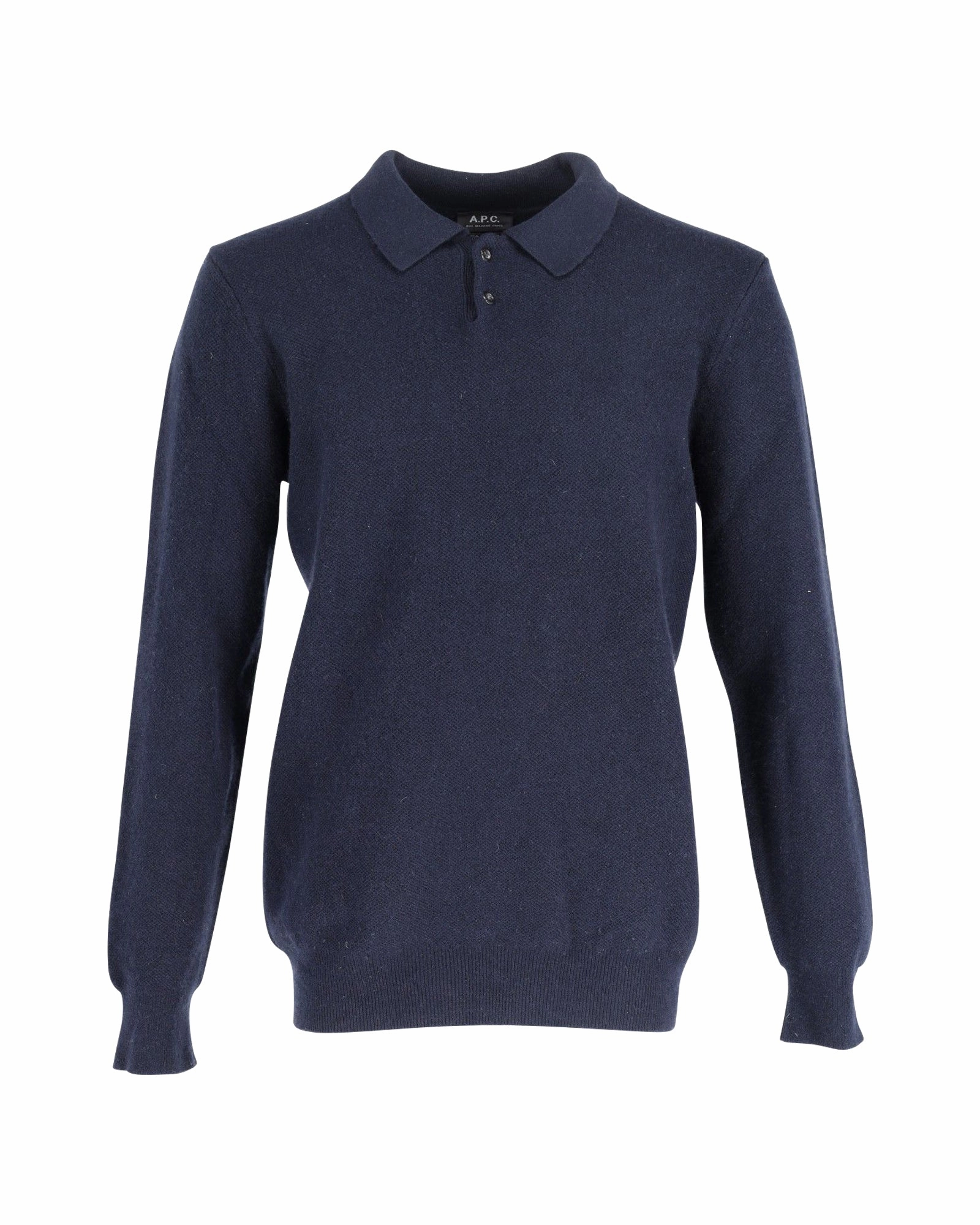 A.P.C. Long Sleeve Polo Shirt in Navy Blue Wool chunky knit discount
