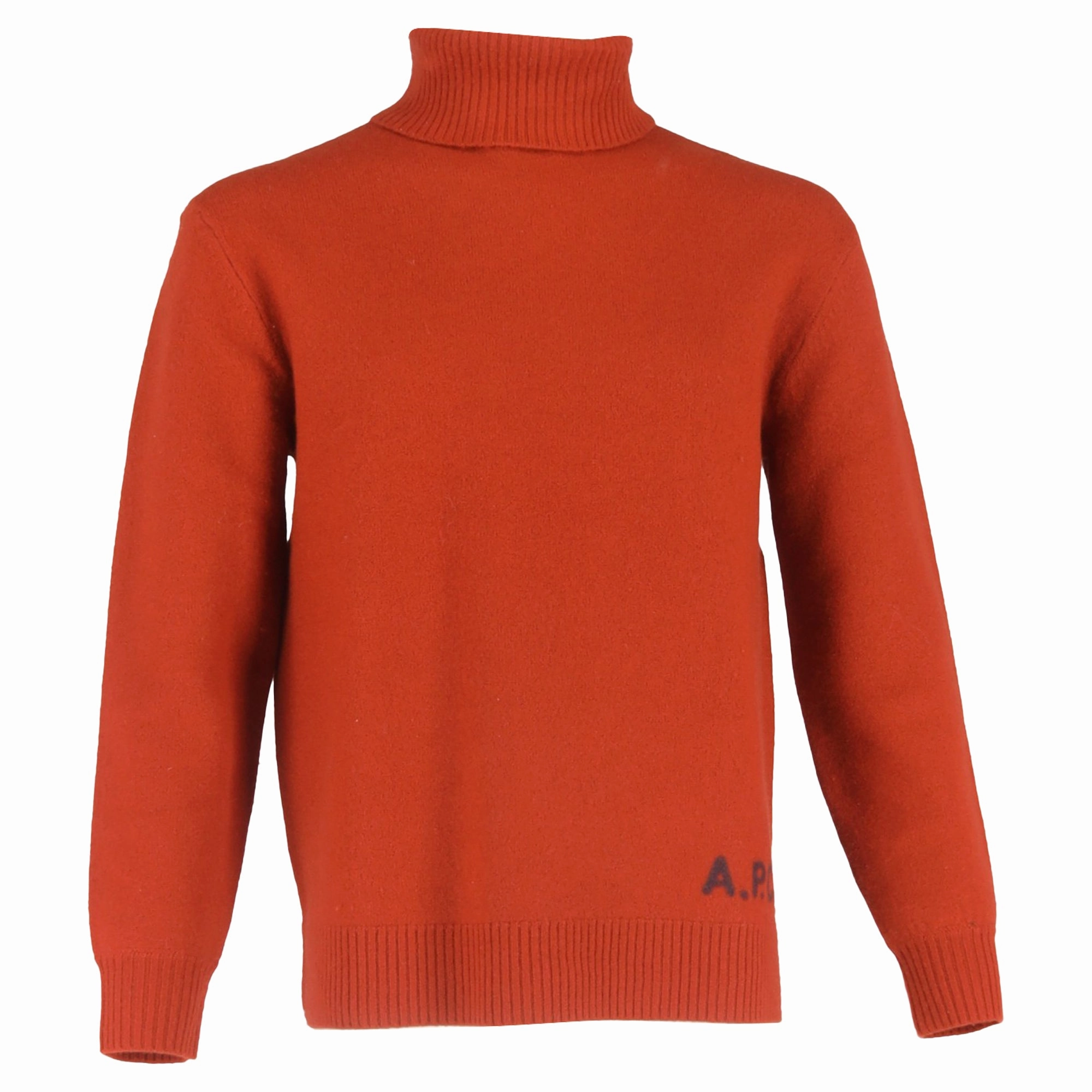 A.P.C. Walter Turtleneck Sweater in Orange Virgin Wool turtleneck sweaters sale