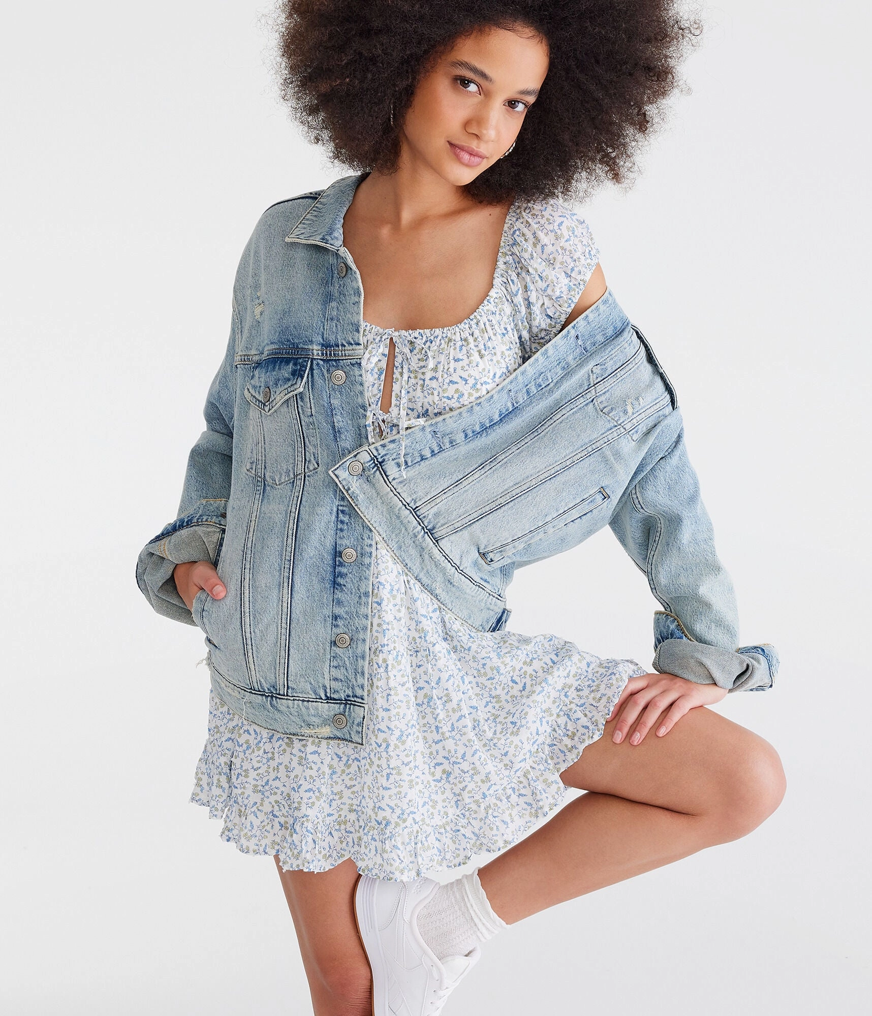Aeropostale Floral Scoop-Neck Double-Tie Fit & Flare Dress