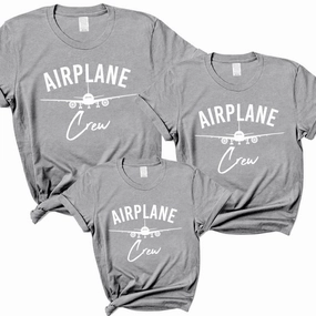 Airplane Crew Family Matching Grey T-Shirts Holiday Collection - vacation wear sale