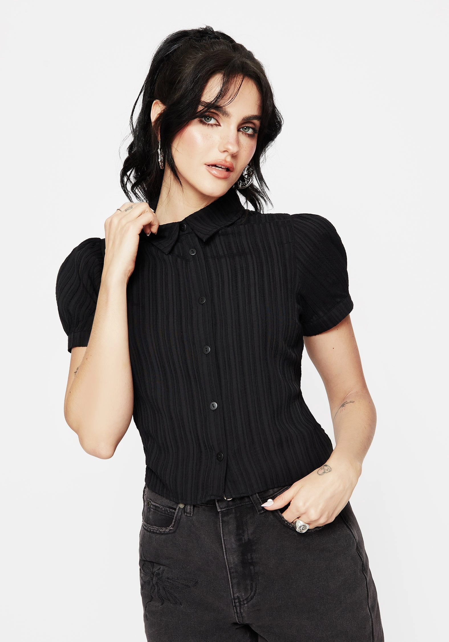 Alcina Puff Sleeve Crop Top Tops Womens - women's blouses clearance