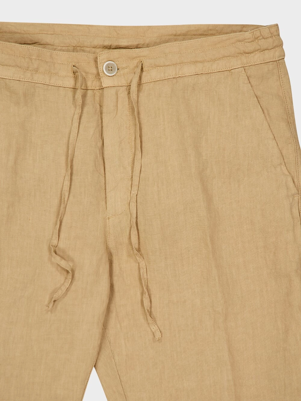 Almond Casual Fit Drawstring Linen Pants