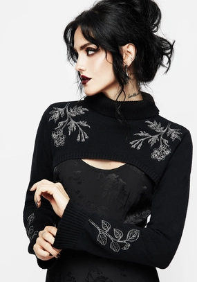 Amalthea Embroidered Roll Neck Extreme Crop Jumper Tops Womens - women's blouses clearance