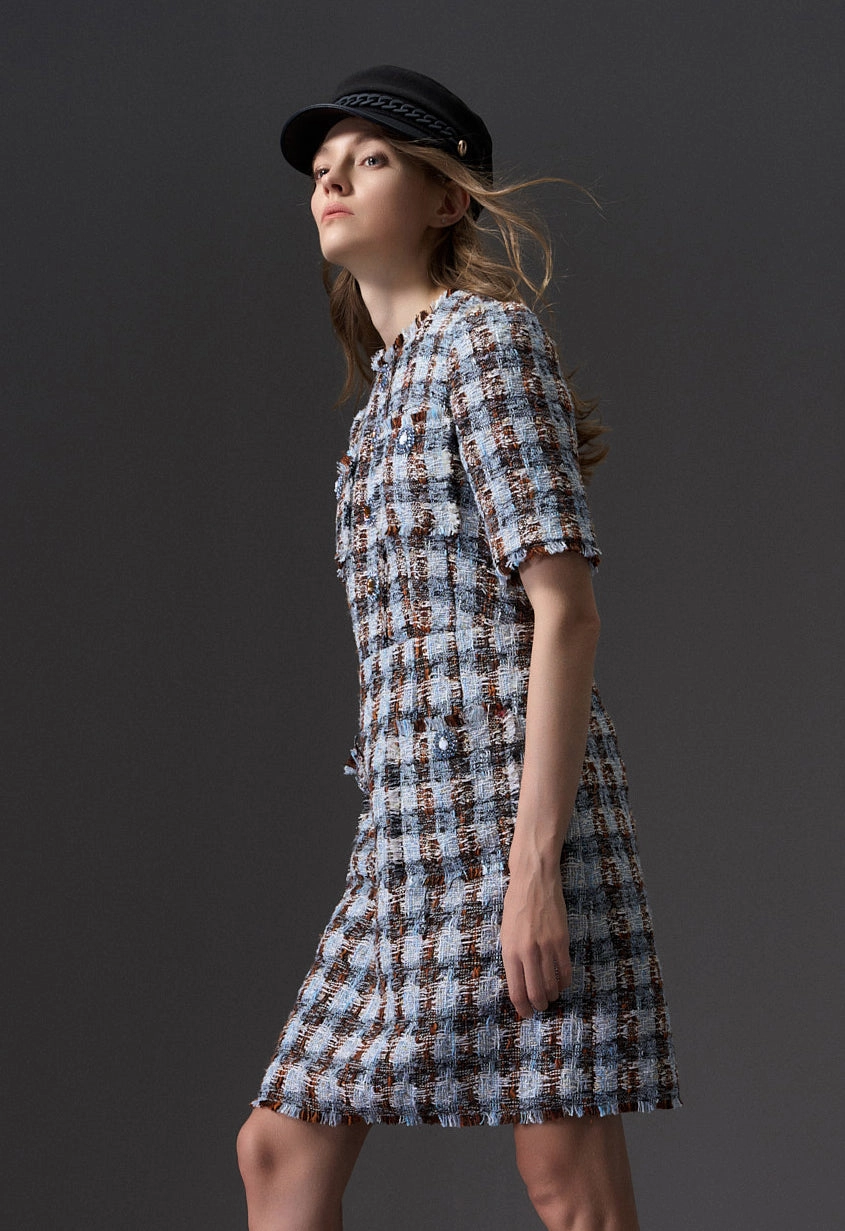 Amber and Light Blue Tweed Dress