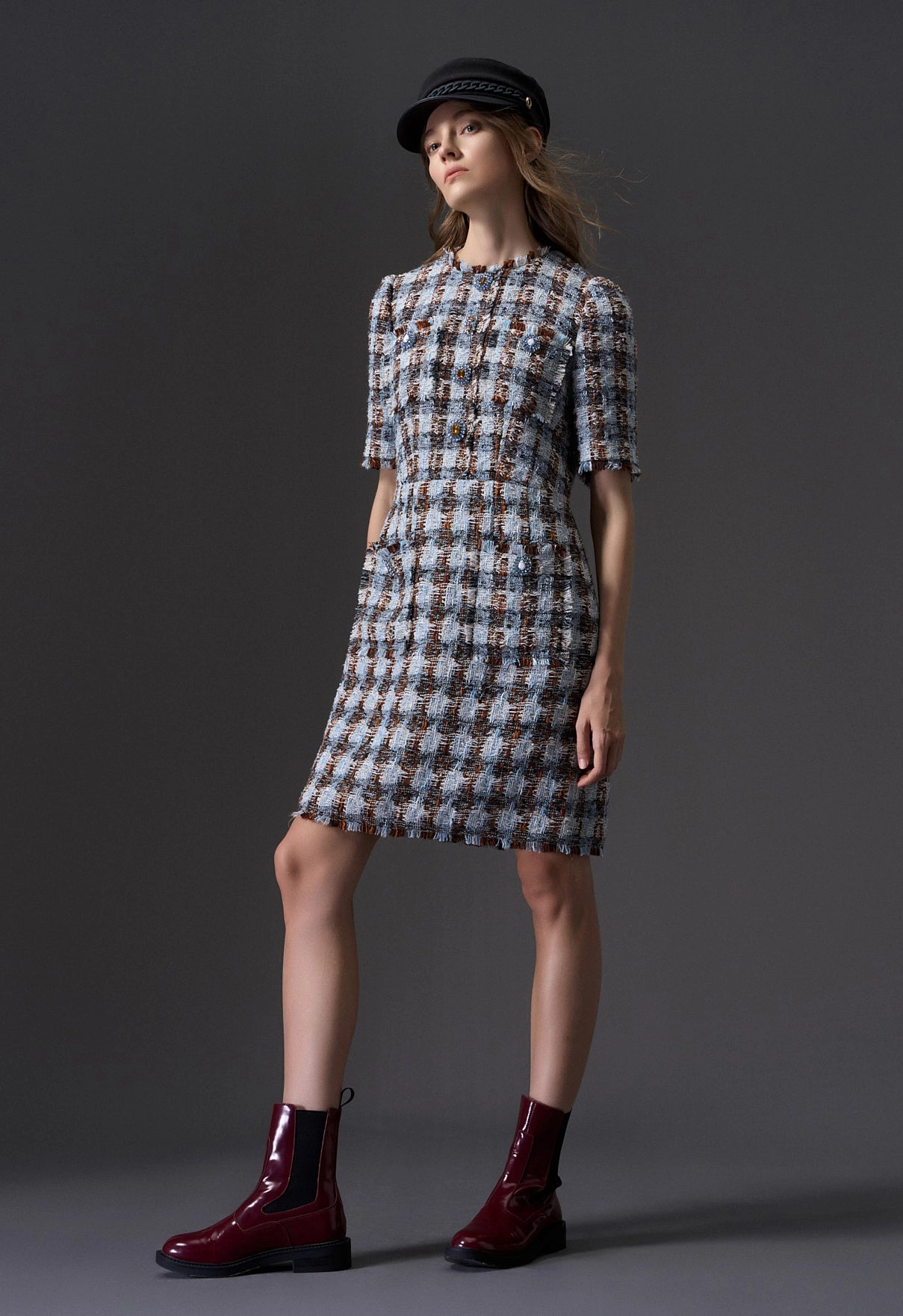 Amber and Light Blue Tweed Dress