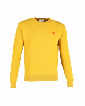 Ami Paris AMI de Coeur Sweatshirt in Yellow Cotton chunky knit discount