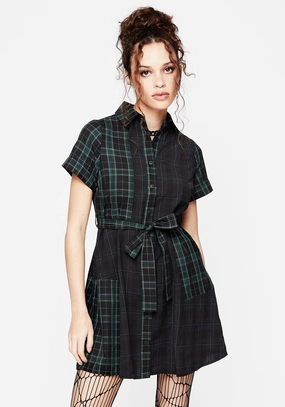 Analogue Check Cotton Mini Shirt Dress Dresses Womens - women's dresses clearance