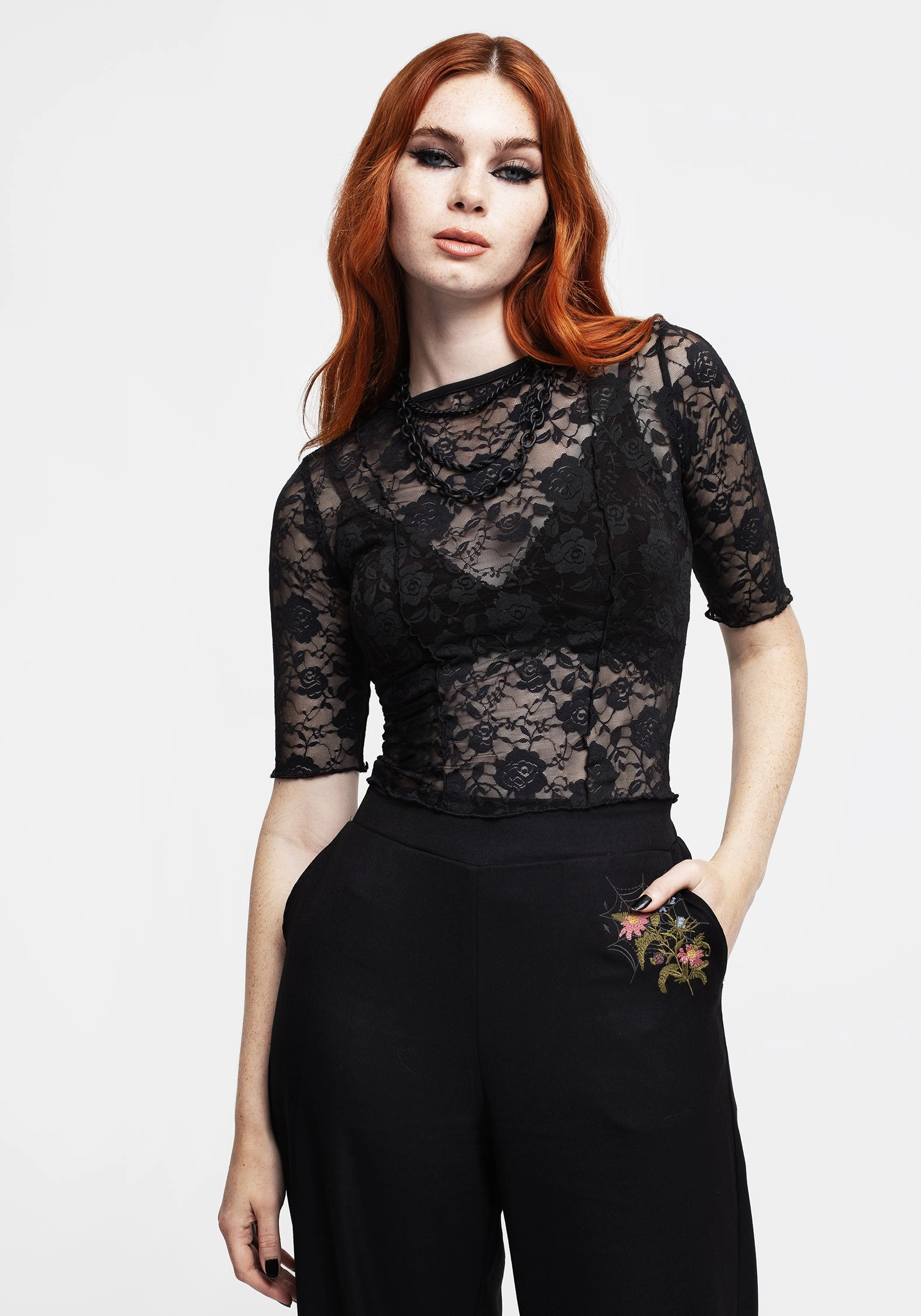 Anthos Floral Lace Crop Top Tops Womens - women's blouses clearance