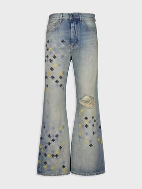 Antique Indigo MA Quad Embroidered Flare Jeans Bottoms Mens - cheap mens shorts online