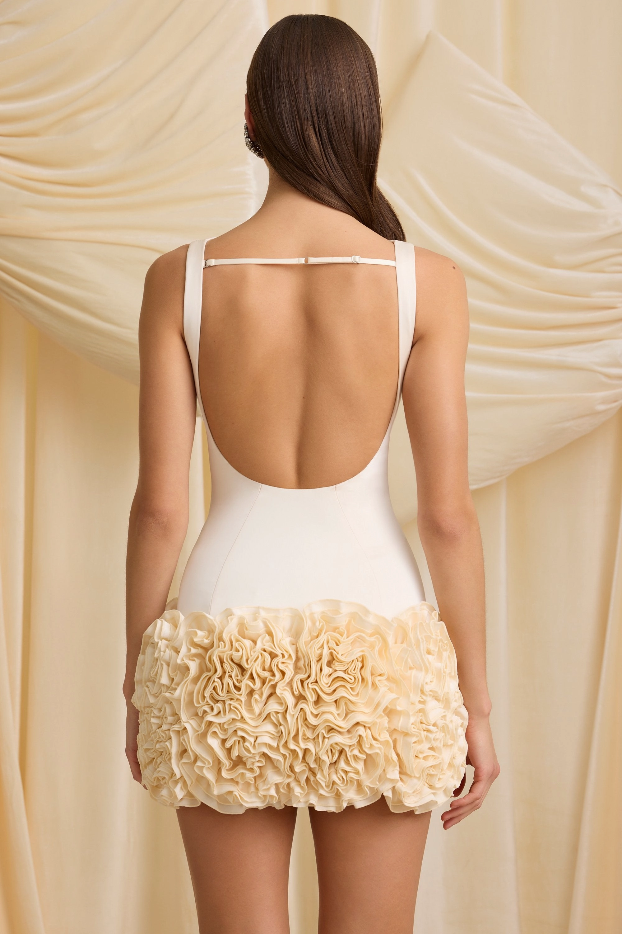 Appliqu Open-Back Mini Dress in Ivory
