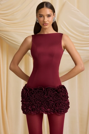 Appliqu Open-Back Mini Dress in Wine Red shop for Dresses online
