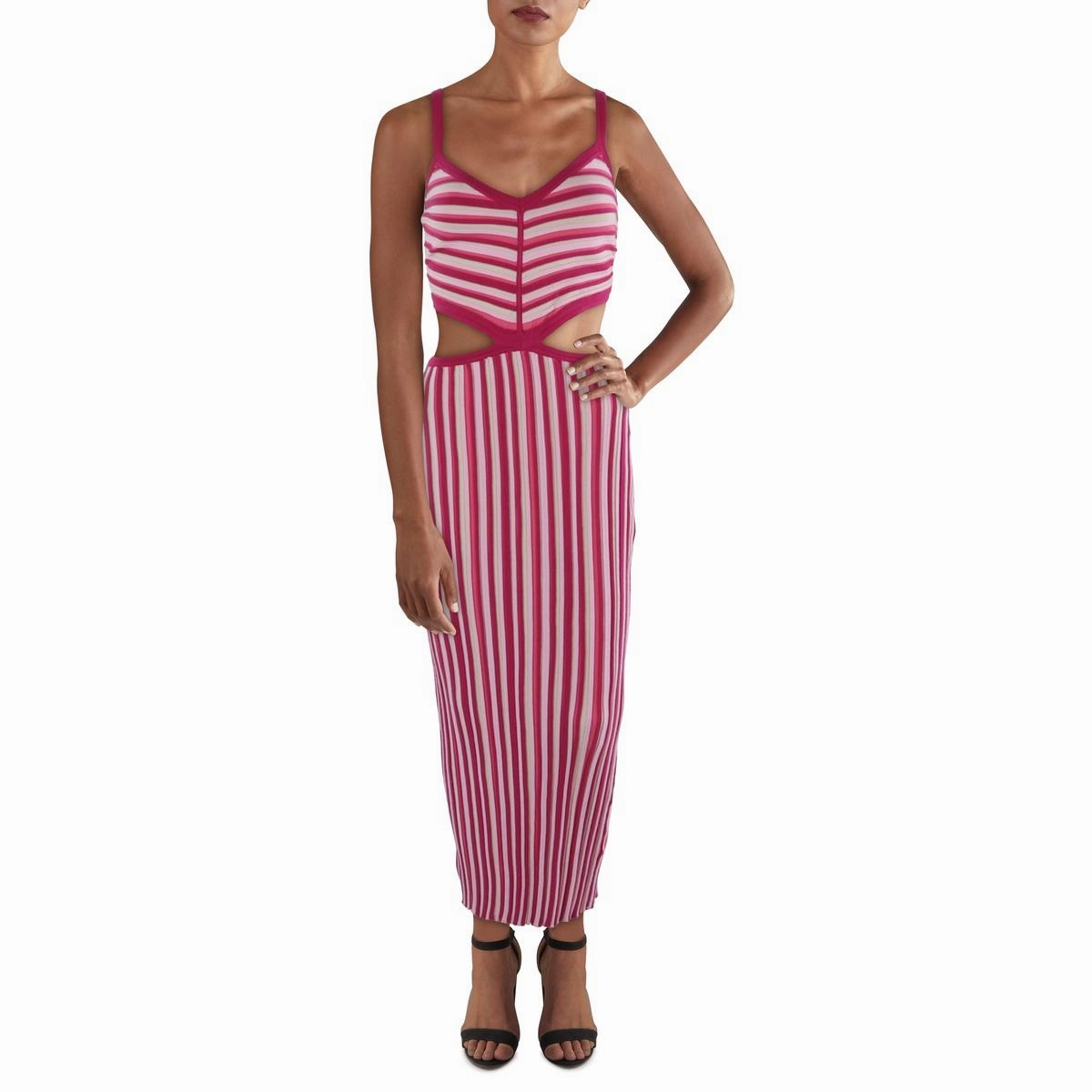 Artemis Womens Striped Cut-Out Bodycon Dress