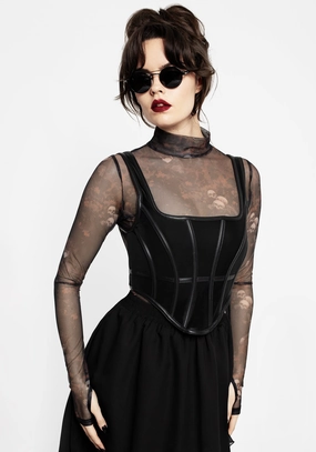 Ashen Faux Leather Zip Corset Top Tops Womens - women's blouses clearance