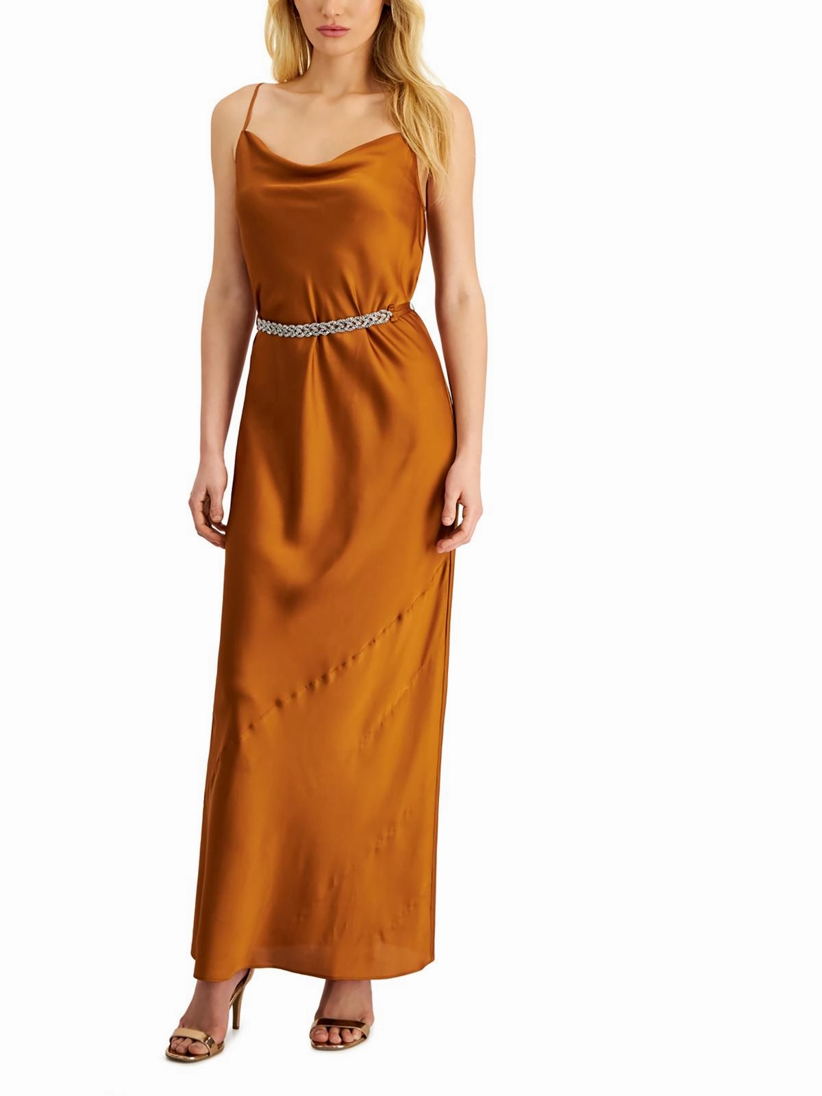 Astra Gaze Womens Satin Drape Neck Slip Dress