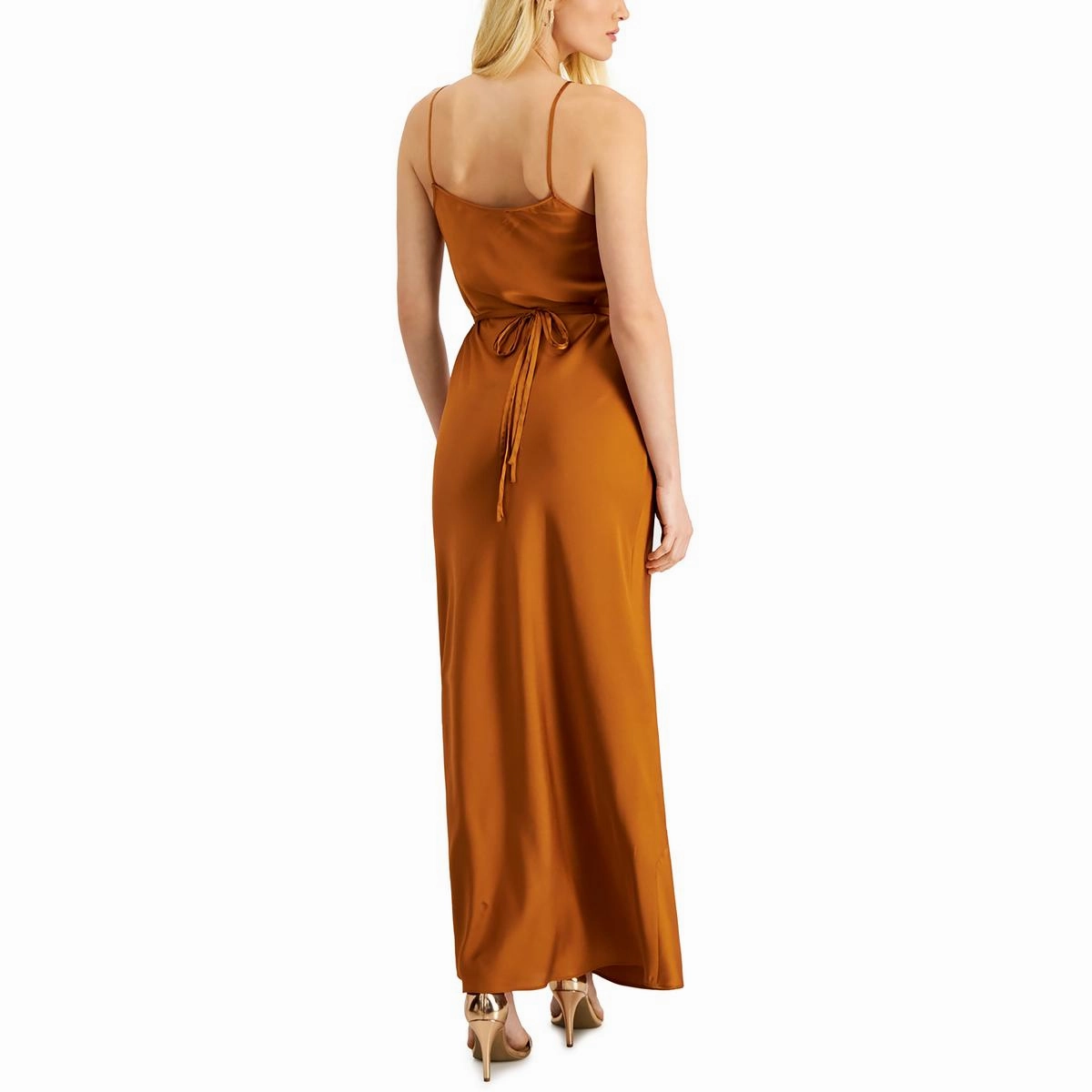 Astra Gaze Womens Satin Drape Neck Slip Dress