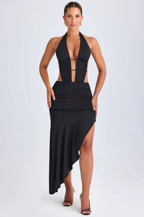 Asymmetric Cut-Out Halterneck Midaxi Dress in Black Dresses - dresses on sale