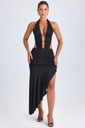Asymmetric Cut-Out Halterneck Midaxi Dress in Black Dresses - cocktail dresses sale