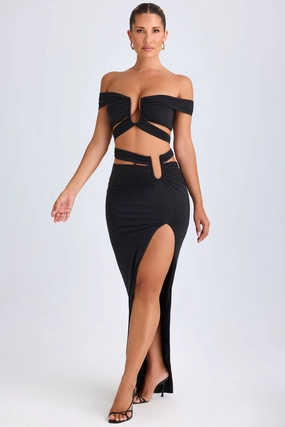 Asymmetric Cut-Out Maxi Skirt in Black Bottoms Womens - women's pants clearance