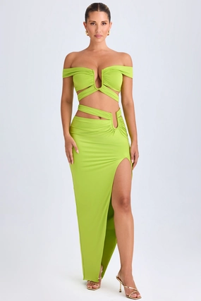 Asymmetric Cut-Out Maxi Skirt in Lime Green Bottoms Womens - women's pants clearance