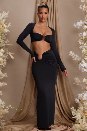 Asymmetric Draped Maxi Skirt in Black Bottoms Womens - women's pants clearance