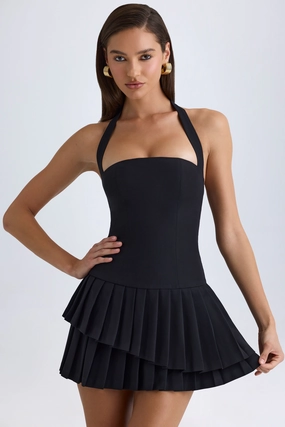 Asymmetric Layered Halterneck Mini Dress in Black Dresses - cocktail dresses sale