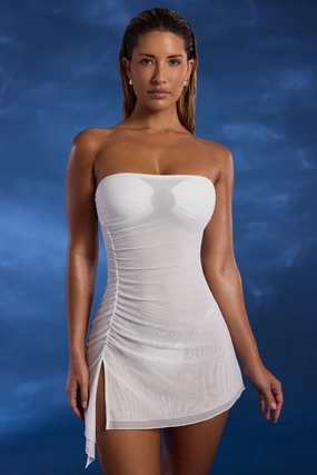 Asymmetric Ruched Bandeau Mini Dress in Ivory cheap Dresses on sale
