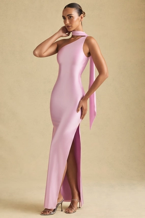 Asymmetric Scarf-Detail Maxi Dress in Soft Pink Dresses best price