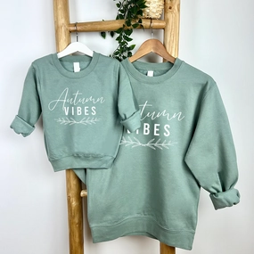 Autumn Vibes Mum Matching Dusty Green Sweatshirts Holiday Collection - vacation wear sale