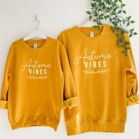 Autumn Vibes Mum Matching Mustard Sweatshirts Holiday Collection - holiday outfits clearance