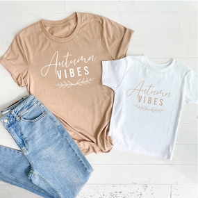 Autumn Vibes Mum Matching Sand Dune/White T-Shirts Holiday Collection - holiday outfits clearance