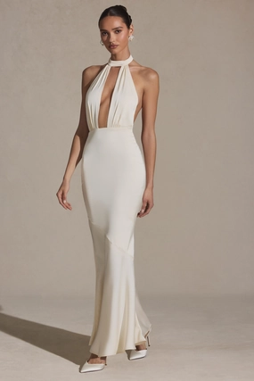 Backless Halterneck Fishtail Gown in Ivory Dresses - maxi dresses best price