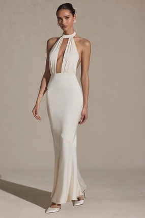 Backless Halterneck Fishtail Gown in Ivory Dresses - cocktail dresses sale