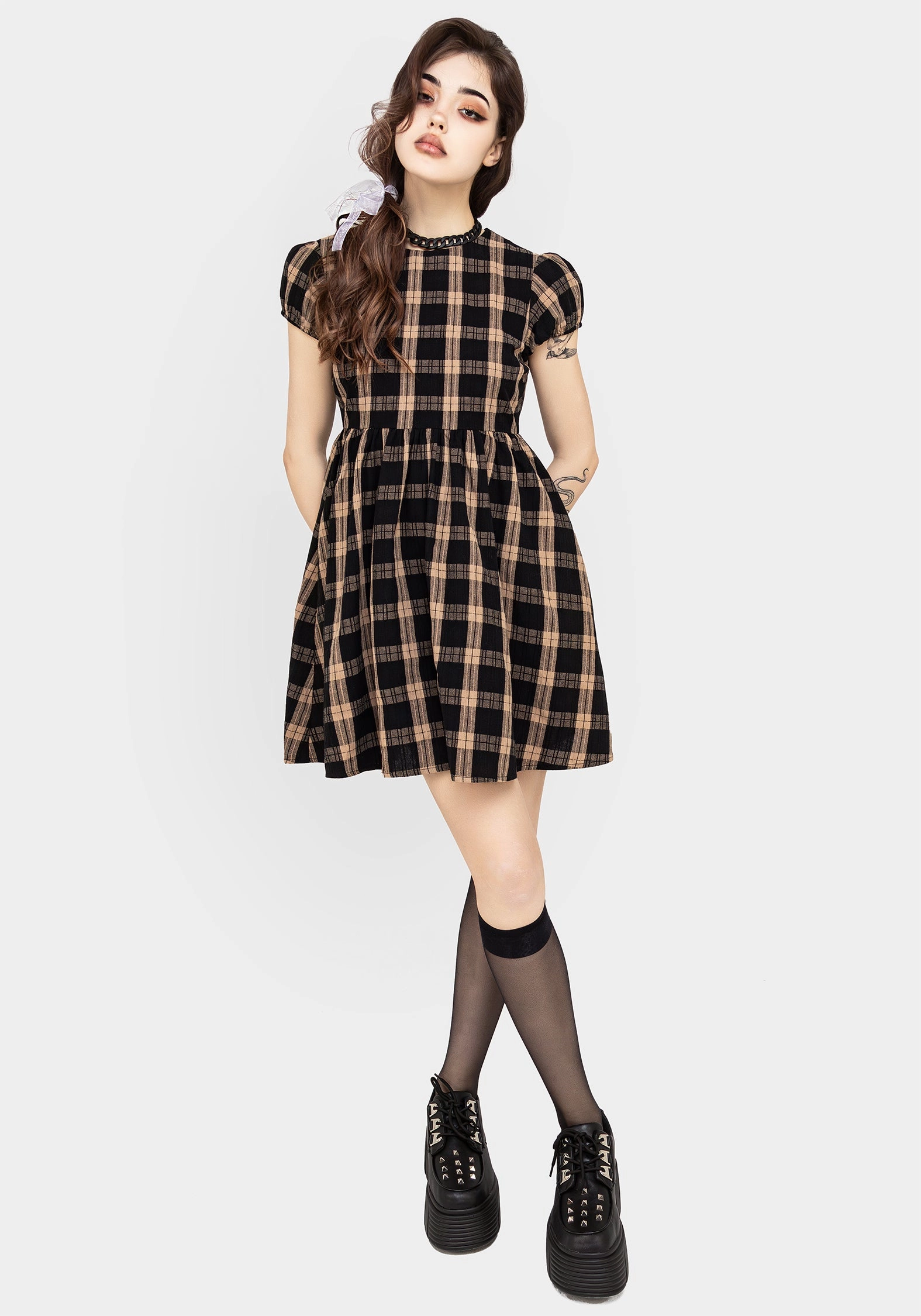 Backspace Check Mini Skater Dress
