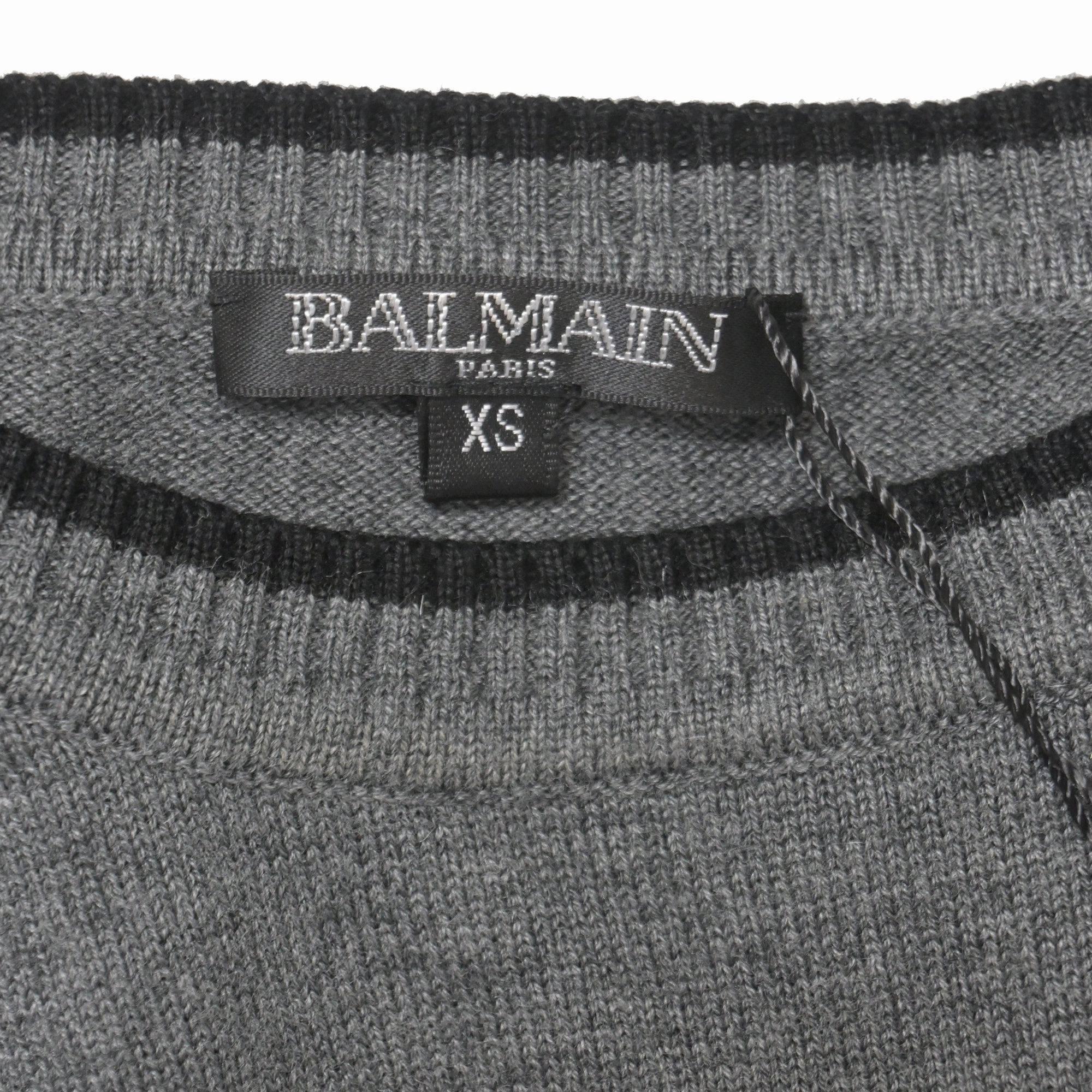 Balmain Knitted Logo Patch Round Neck Sweater in Grey Wool