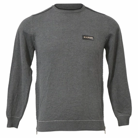 Balmain Knitted Logo Patch Round Neck Sweater in Grey Wool turtleneck sweaters sale