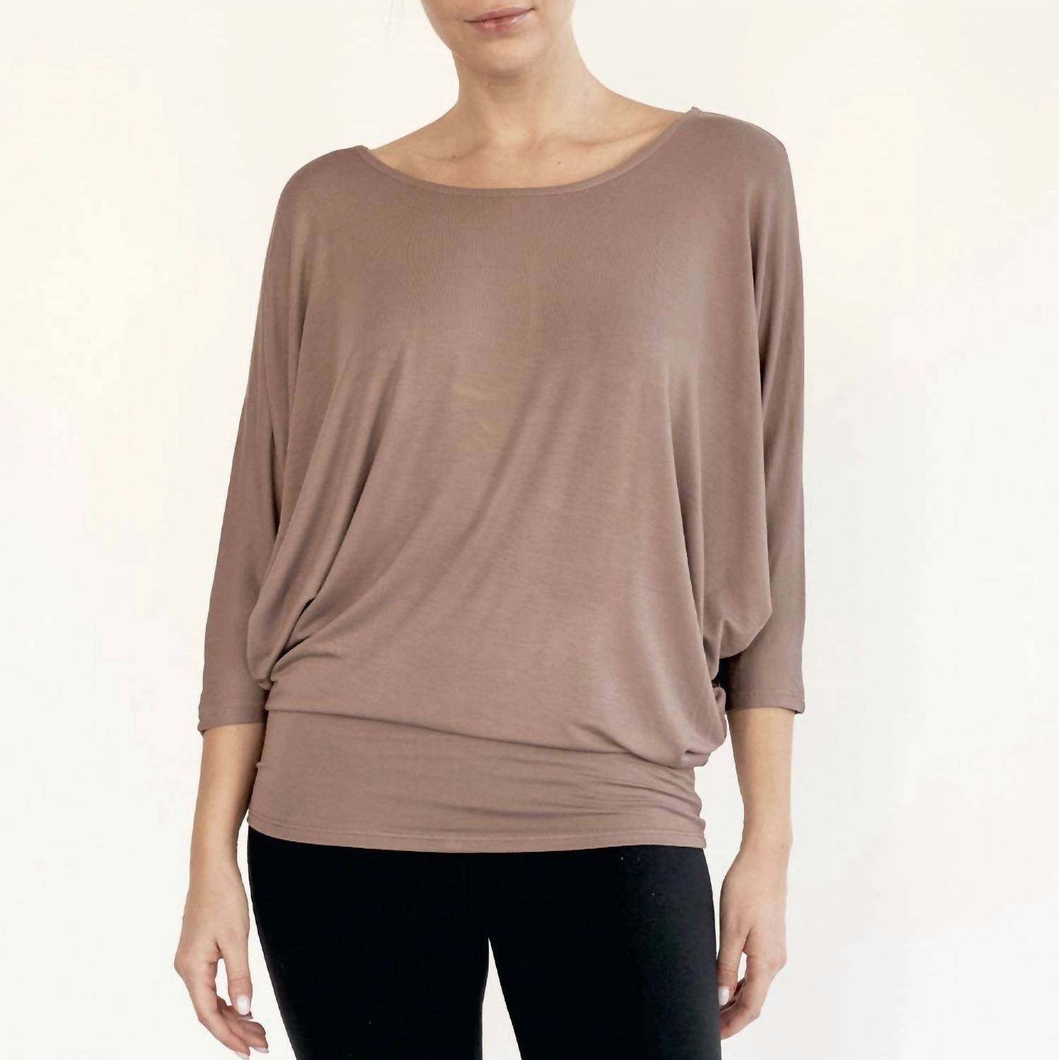 Bamboo Dolman Drape Top In Mocha