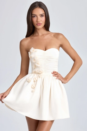 Bandeau Floral-Appliqu Corset Mini Dress in Ivory Dresses - party dresses cheap