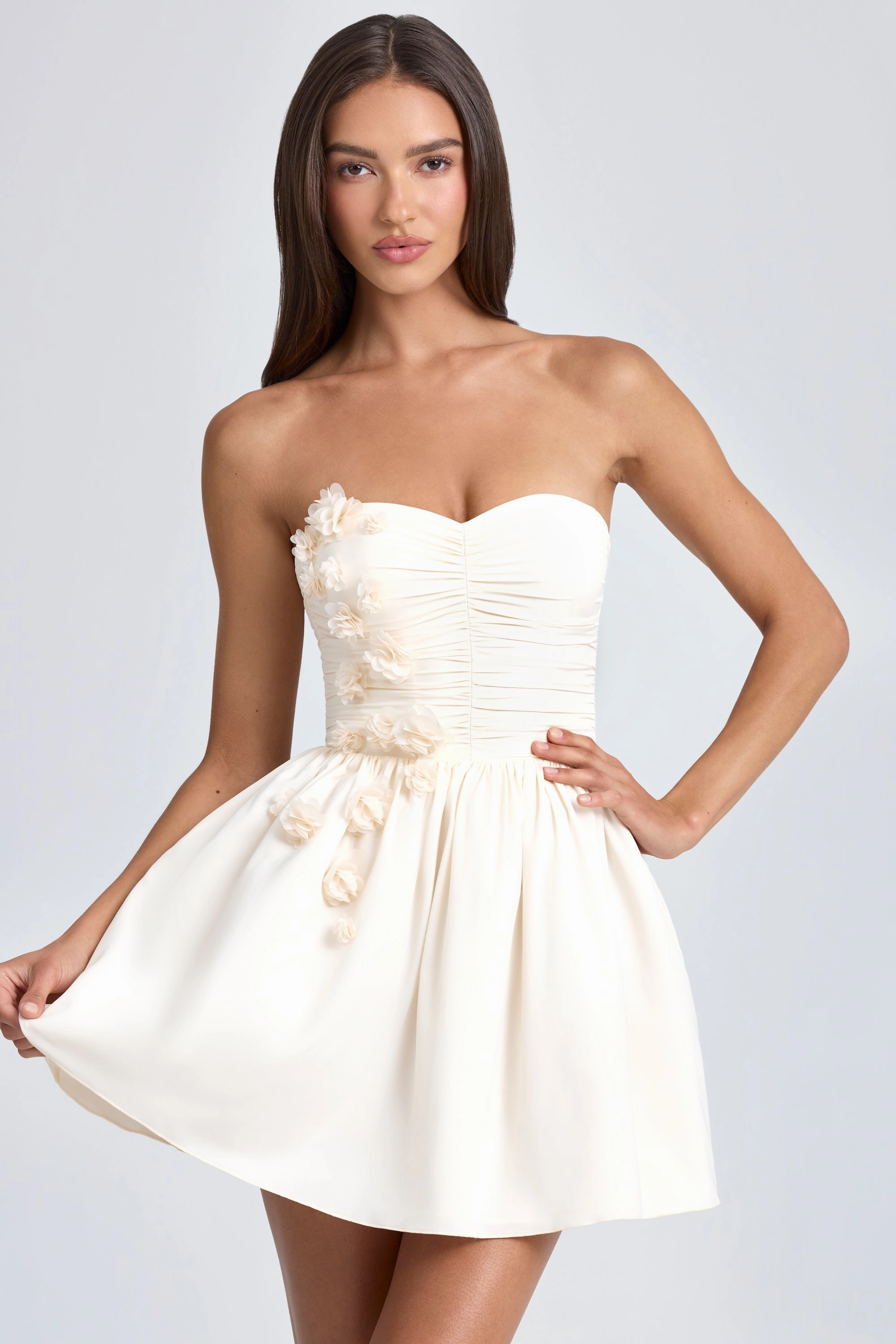 Bandeau Floral-Appliqu Corset Mini Dress in Ivory Dresses - party dresses cheap