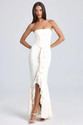 Bandeau Ruffle-Trim Corset Gown in Ivory Dresses - maxi dresses best price
