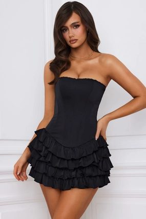 Bandeau Ruffled Tiered Corset Mini Dress in Black Dresses - party dresses cheap