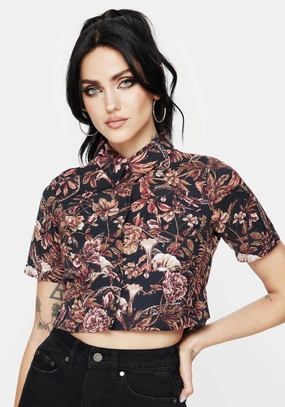 Bashe Cotton Floral Snake Print Short Sleeve Shirt Tops Womens - women's blouses clearance